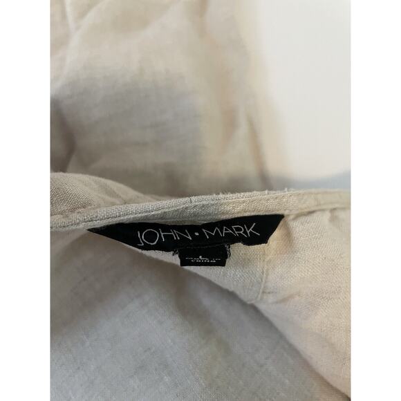 John Mark Size L Beige 100% Linen Cold Shoulder Top Blouse 3/4 Sleeve - Picture 3 of 6
